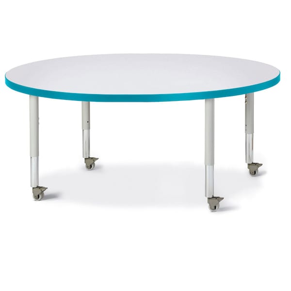 Berries Round Activity Table, 48 in. Diameter, Mobile, Freckled Gray/Teal/Gray